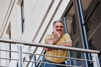 man balcony