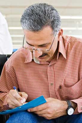 man writing